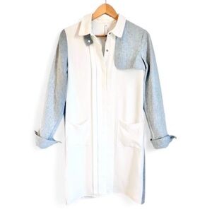 SACHIN + BABI Long Sleeve Blue Grey White Linen Shirt Dress Trench Over-shirt 8